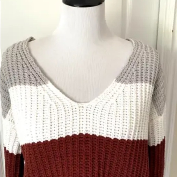 Love by Design Sz Medium Cable Knit Sweater Oversized Relaxed Striped T Back EUC - Picture 3 of 6